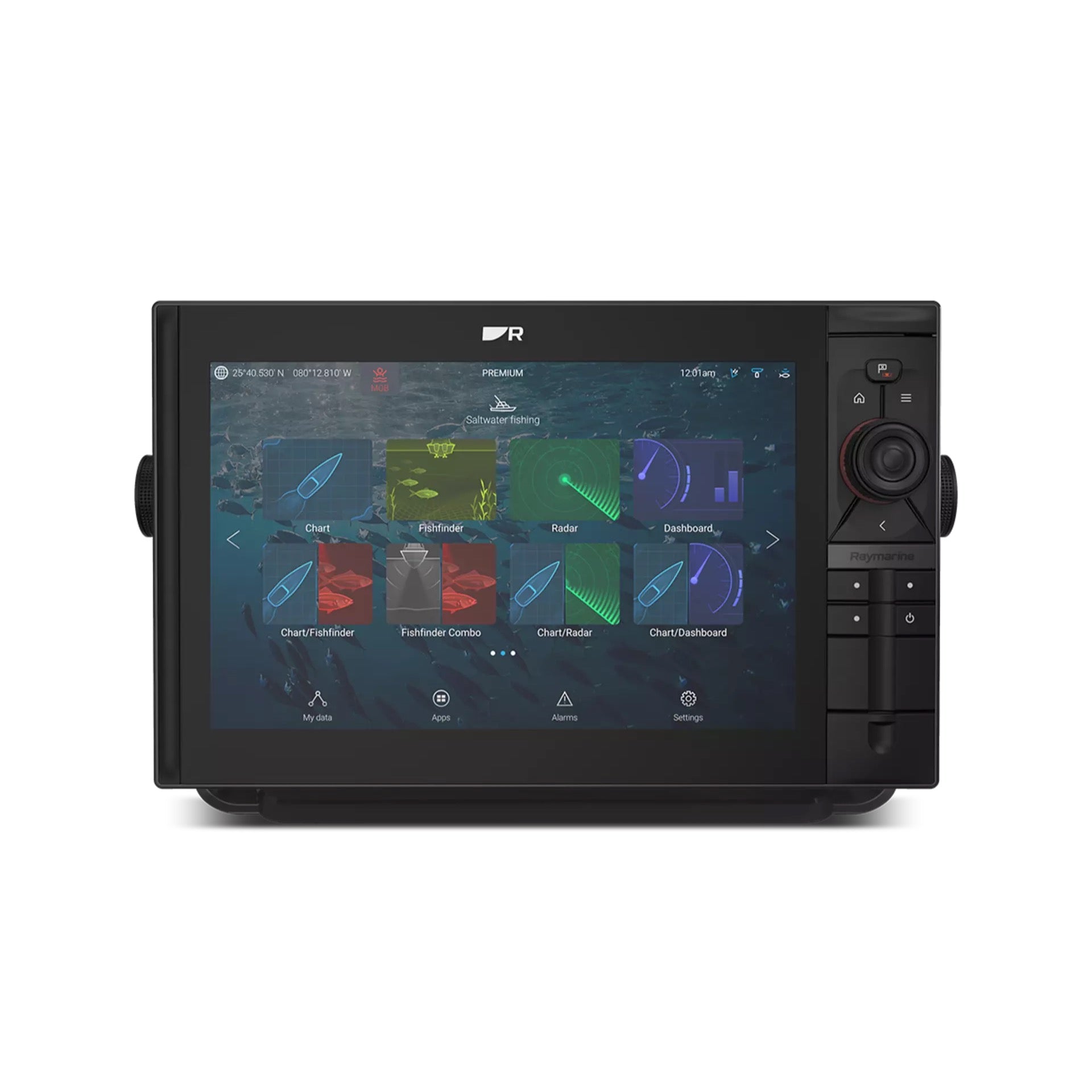 AXIOM2 12 Pro-S, Écran Hybride tactile multifonctions 12”, sondeur CHIRP pour sonde CPT-S, Wifi, cartographie Lighthouse Méditerranée, sans sonde