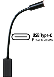 Liseuse flexible LED MANTAGUA Yeu noire, fixation verticale. Bras flexible, interrupteur tactile et port USB C. Lumière blanc chaud.