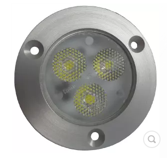 Projecteur LED encastré MANTAGUA rond en alu. anodisé mat. 3 leds, lumière blanc froid 6500K, angle 40°.