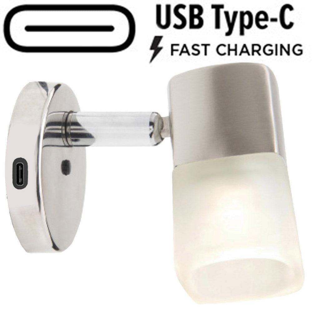 Lampe de cabine LED Mantagua Piana, blanc chaud, avec interrupteur et port USB C 20W.
