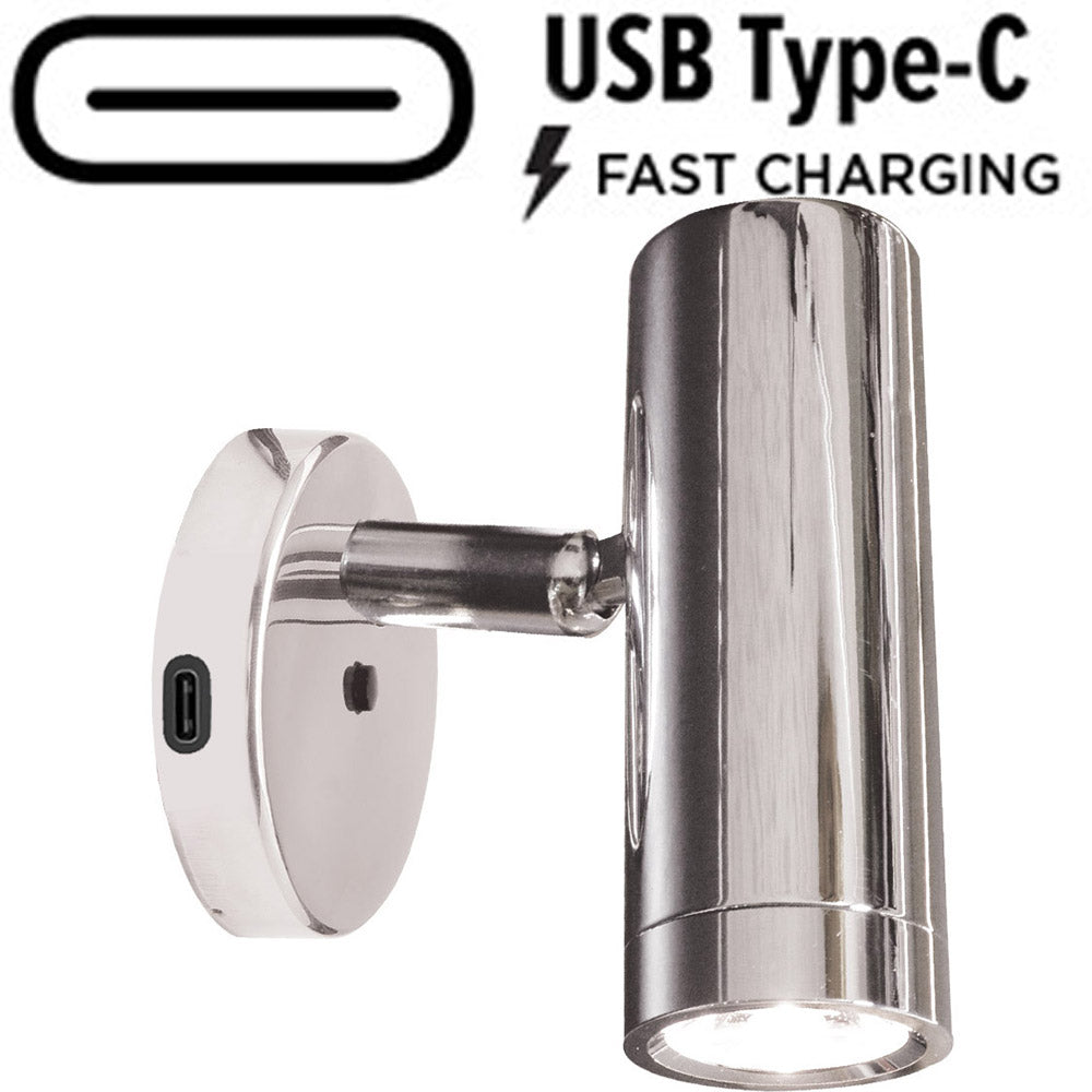 Lampe liseuse LED MANTAGUA Tibidy, aluminium blanc. Interrupteur, port USB C, 10W, lumière blanc chaud.
