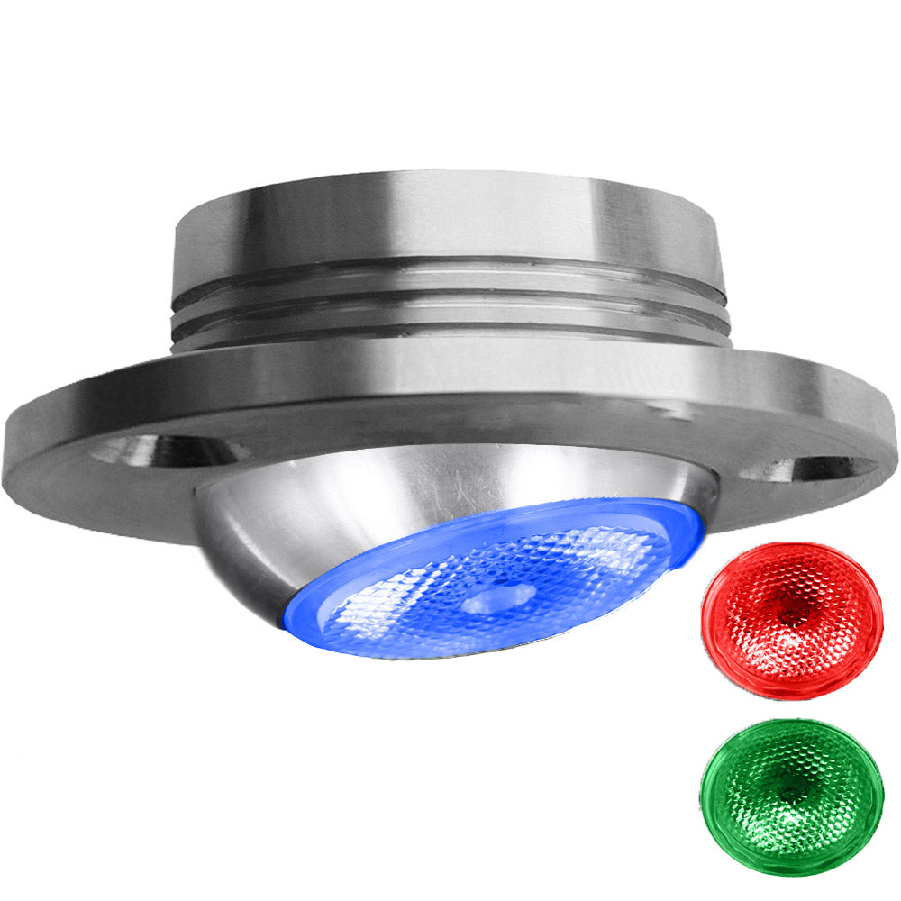 Projecteur LED MANTAGUA pour barre de flêche, 25°, en aluminium anodisé mat. Orientable, rouge, bleu ou vert.