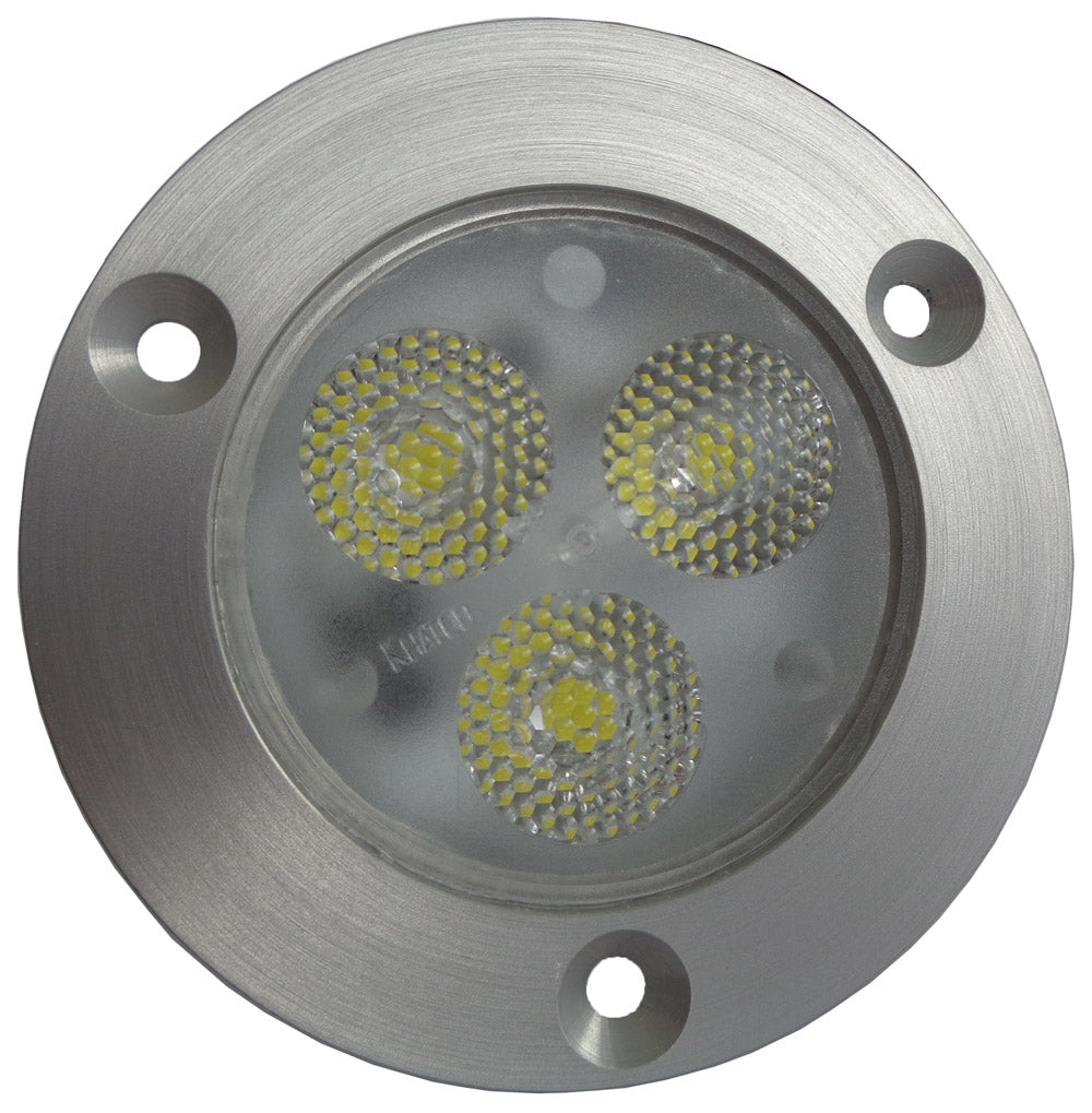 Projecteur LED encastré MANTAGUA, rond, en aluminium anodisé mat. Lumière blanc froid 6500K avec 3 LEDs.