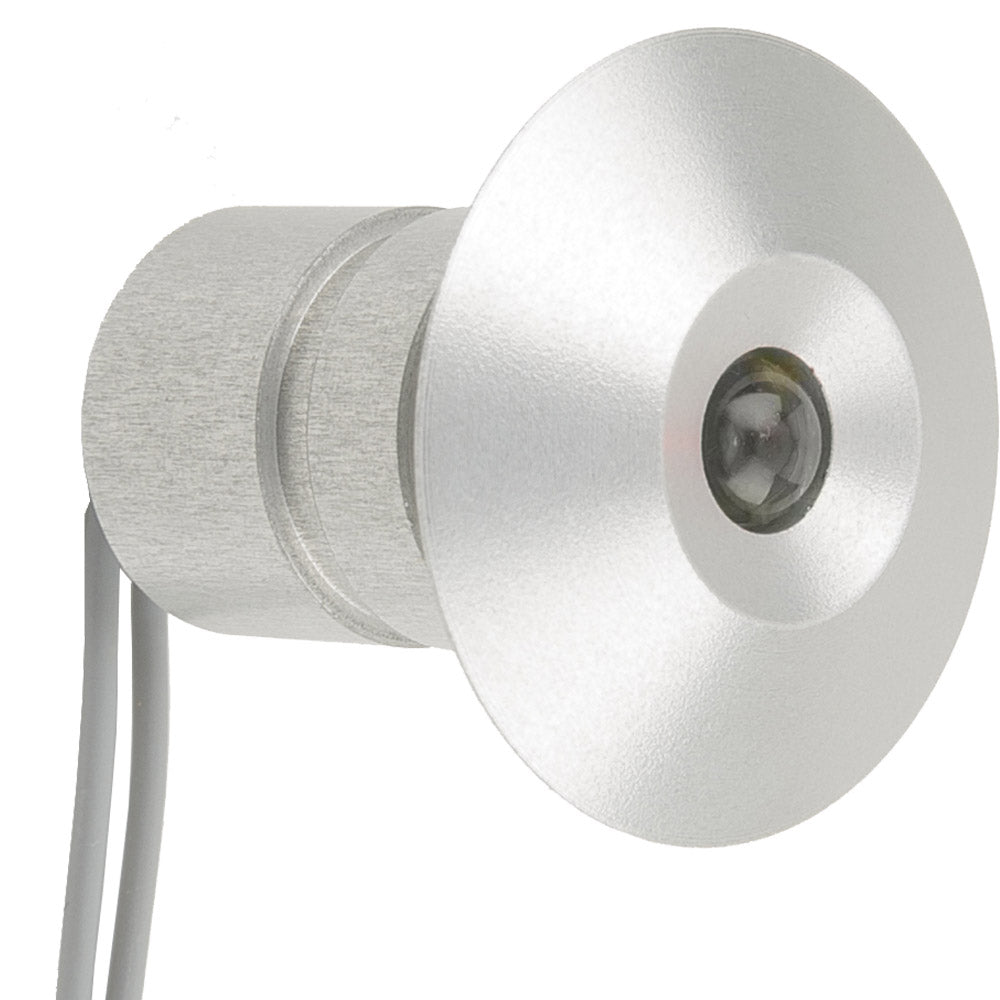 Lampe de courtoisie LED Mantagua Houat ronde en inox, lumière blanc chaud. Ø23 mm, profondeur 20 mm, IP67.