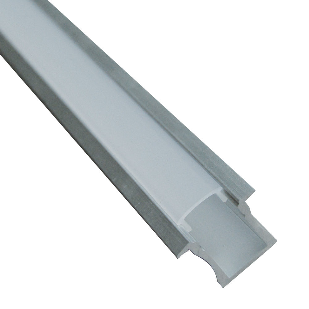 Profilé LED encastré Mantagua avec verrine translucide. Idéal pour tout type de ruban LED, il diffuse une lumière douce.