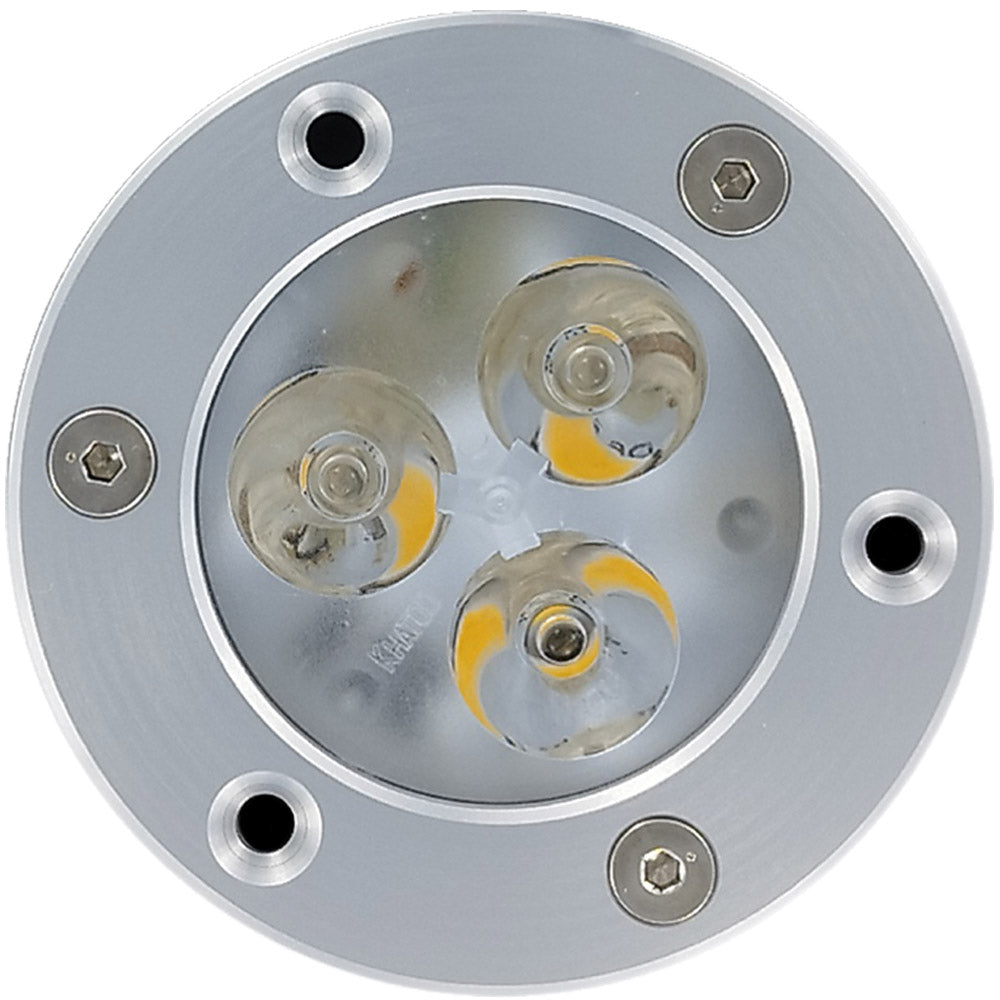 Projecteur LED encastré Mantagua, blanc froid 5700K, 3 leds, faisceau 10°, en aluminium anodisé mat, IP67. 74xØ54mm.