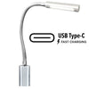 Liseuse flexible LED MANTAGUA Arz argent, fixation verticale, interrupteur tactile, port USB C, blanc chaud 10W.