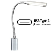 Liseuse flexible LED MANTAGUA Arz argent, fixation verticale, interrupteur tactile, port USB C, blanc chaud 10W.