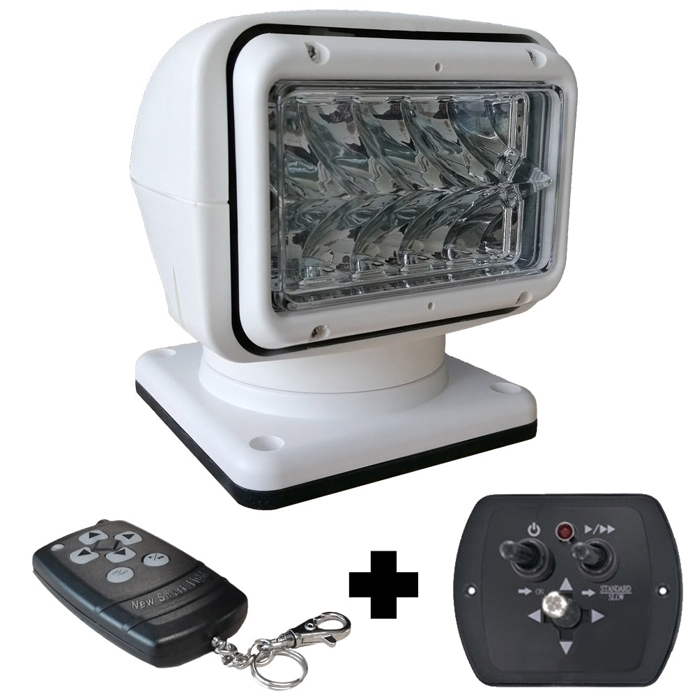 Projecteur de recherche LED motorisé MANTAGUA Valan blanc, 36W, avec télécommandes, portée 1000m.