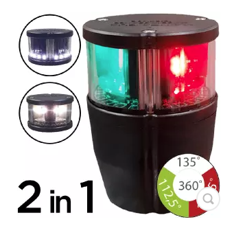 Feu tête de mat MANTAGUA Navipro 2MN tricolore + mouillage blanc.