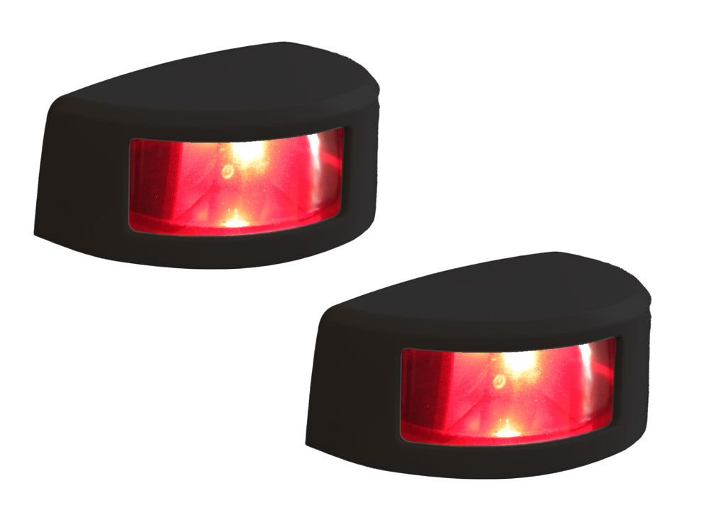 Deux feux de navigation Mantagua Navislim horizontaux noirs, rouges 180°, 2MN. Étanche IP67, pour bateaux < 20M.
