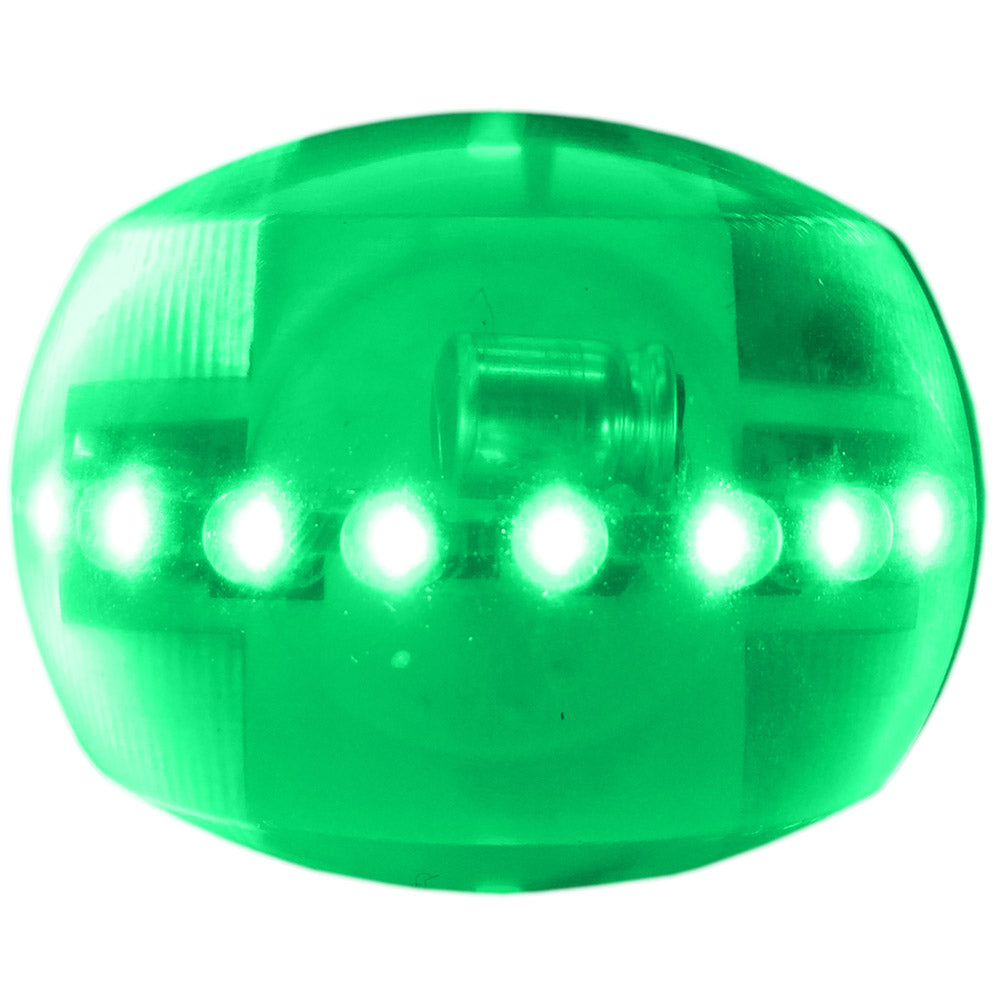 Feu latéral Mantagua vert 180° pour bateau <20m. Lumière LED plate, ronde, verte, avec base noire.