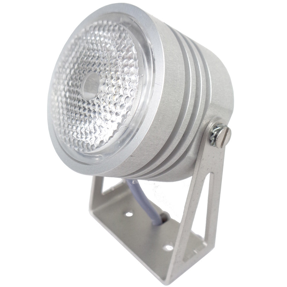 Mini projecteur MANTAGUA en aluminium anodisé mat, blanc froid 6500K, avec un faisceau de 40°.