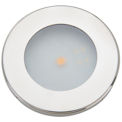 Spot LED Mantagua Tudy 20W en inox poli, design rond encastrable, lumière blanc chaud. IP67.