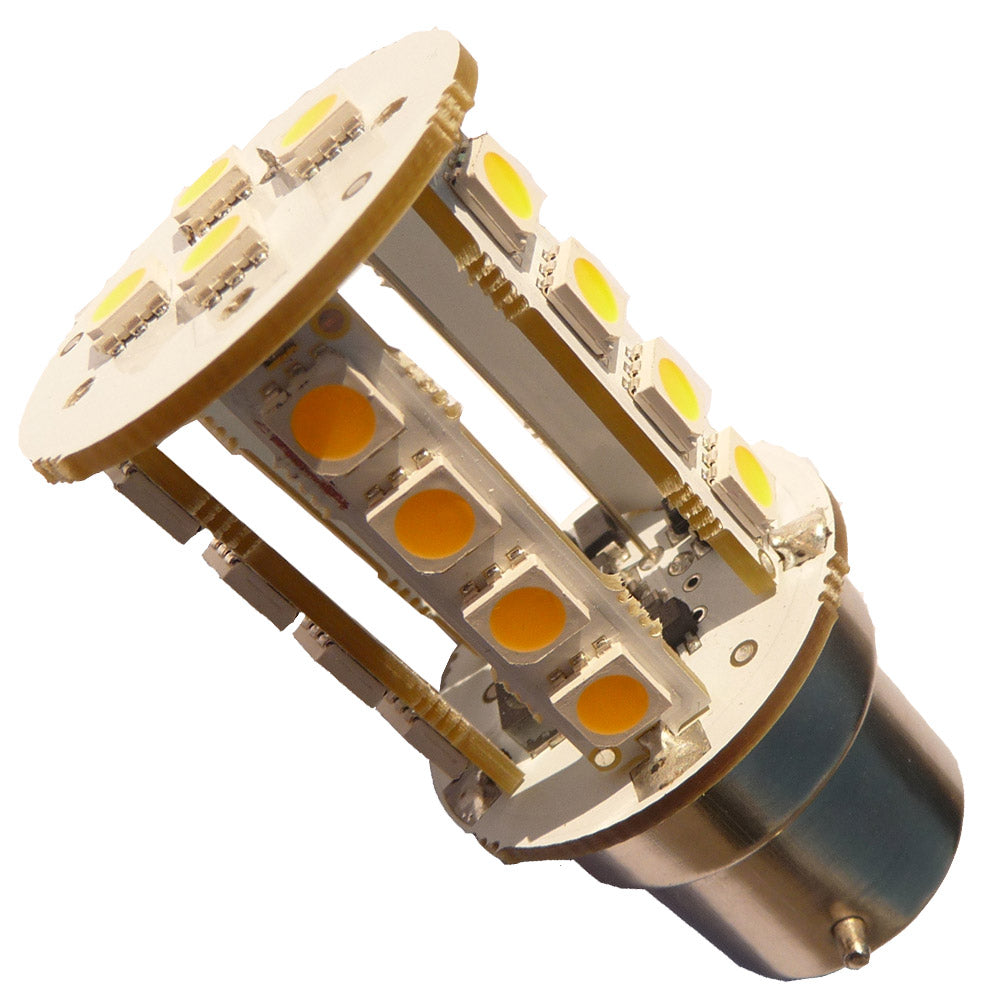 Ampoule LED intérieure Mantagua, 360°, blanc chaud 210 lumen (25W), culot BAY15D. Dimensions : Ø 32 x H 63 mm.