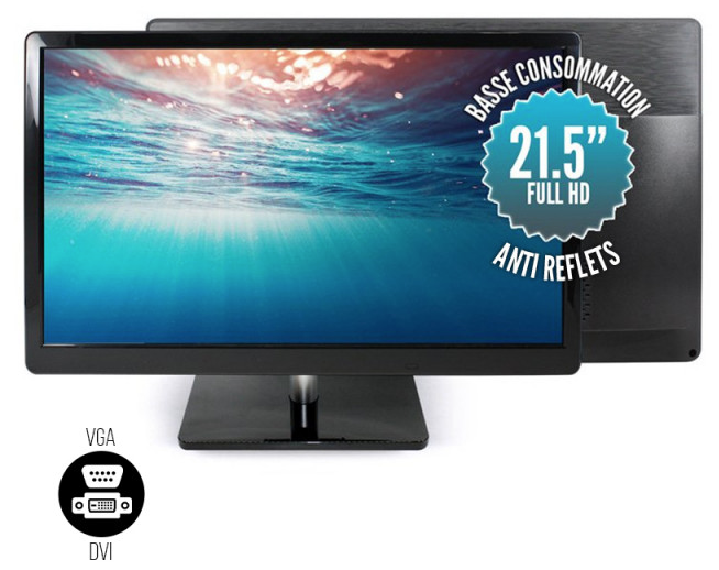 Tela de PC 21.5'' 16/9 Full HD 12V VGA/DVI